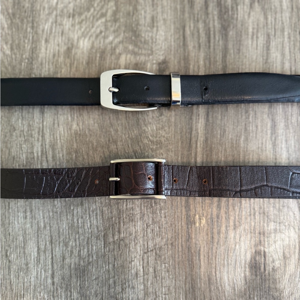 Bundle of 2 Women's Ellen Tracy Black and Anne Taylor Brown Leather Belts